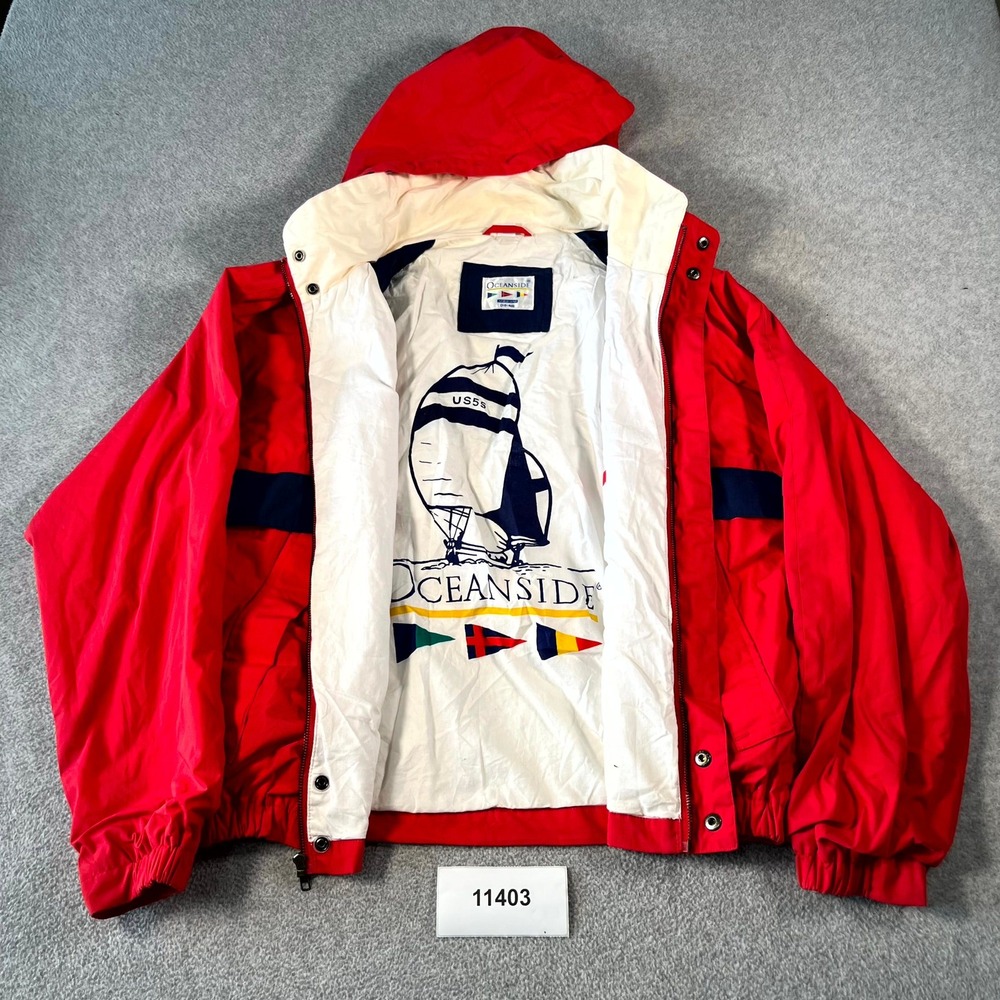 Vintage 90s Oceanside Reversible Jacket Men's Medium Red Drawstring Snap